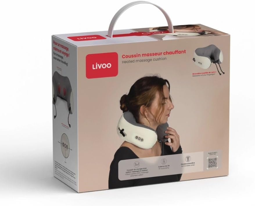 Livoo Heated Massage Pillow for Neck and Shoulders Shiatsu Massage with Heat, 8 Rotating Massage