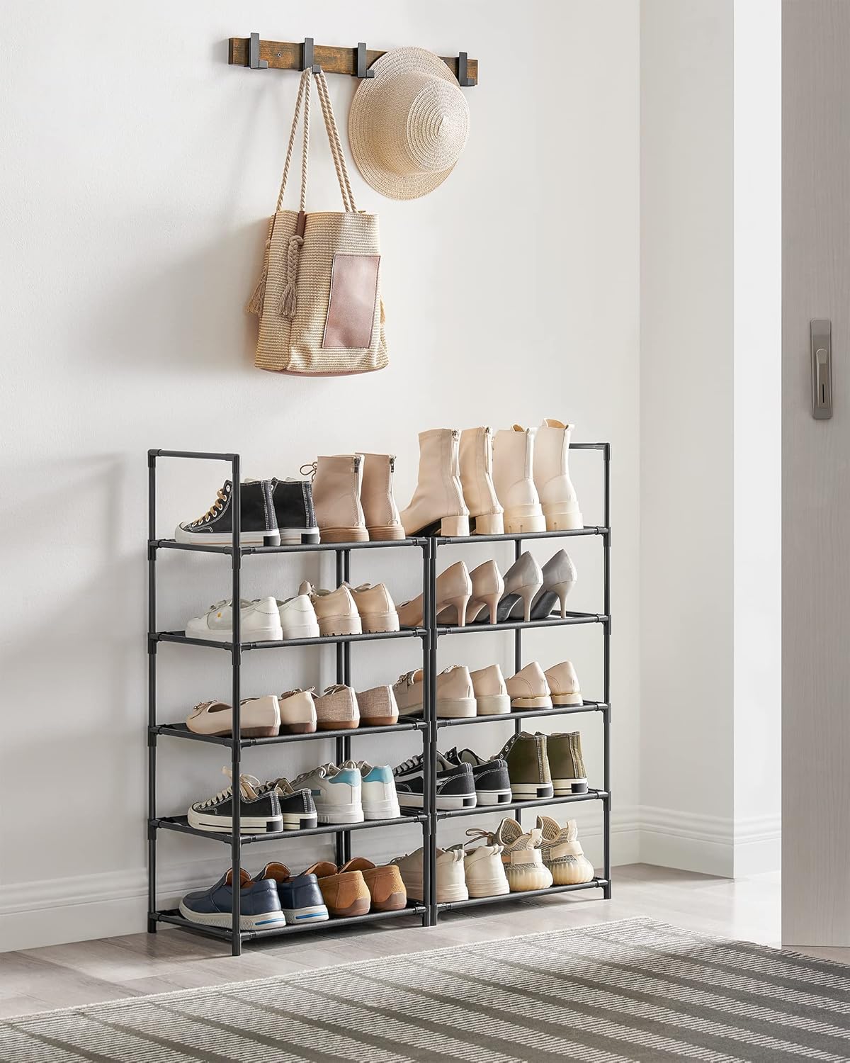 10-Tier Shoe Rack, Narrow Shoe Storage Cabinet 28 × 45 × 173 cm, Metal Frame, Non-Woven Fabric Shelves, Space-Saving