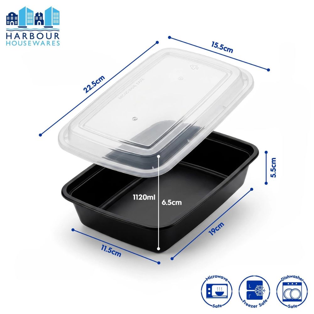 Harbour Housewares Reusable Meal Prep Containers, 1120ml, 1 Compartment, Pack of 10, BPA-Free Food Storage Boxes with Lids