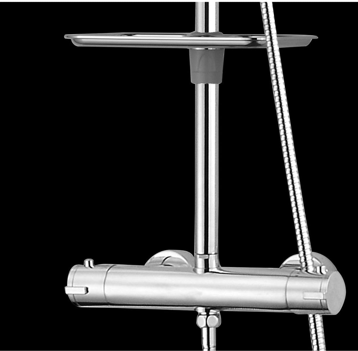 Luxury Thermostatic Shower Column Stainless Steel Chrome with Rain Shower Head, Hand Shower, Thermostatic Mixer and Bar