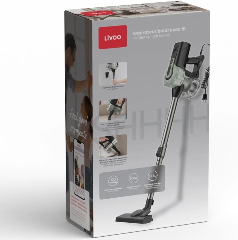 Livoo Corded Upright Vacuum Cleaner 2-in-1 Powerful Lightweight Bagless High Efficiency Filtration