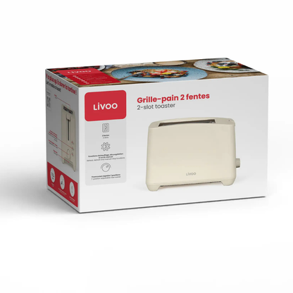 Livoo 2 Slot Electric Toaster 7-Level Adjustable Thermostat, Defrost and Warming Functions w/ Removable Crumb Tray