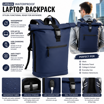 22L Waterproof Laptop Backpack Travel and Work Backpack with USB Charging Port Light Office bag School & Travel