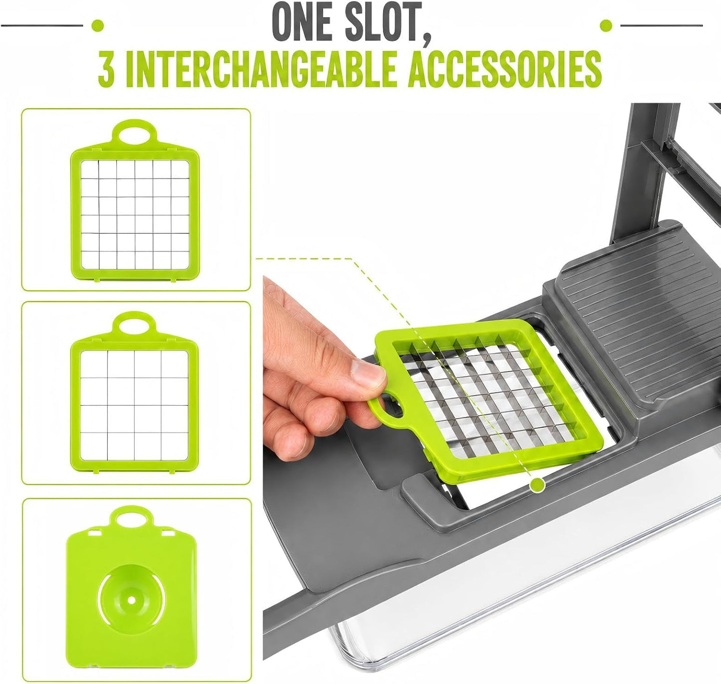 16-in-1 Multi-Function Vegetable Chopper with Mandolin, Manual Vegetable Slicer with Interchangeable