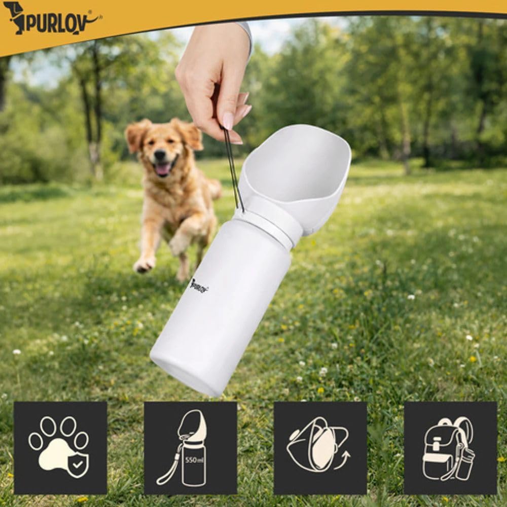 Purlov 22oz Stainless Steel Travel Water Bottle for Dogs and Cats, Portable Drinking Bottle for Walking, Hiking, Travel & Outdoor