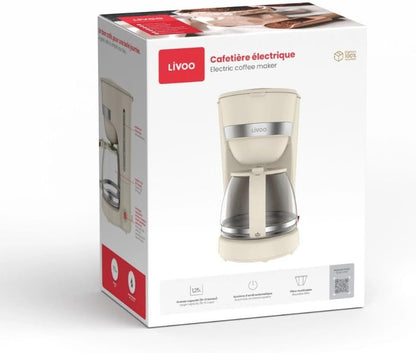 Livoo Electric Coffee Maker 1.25L - 10-12 Cups, Keep Warm Function, Removable Filter Holder, Stop System