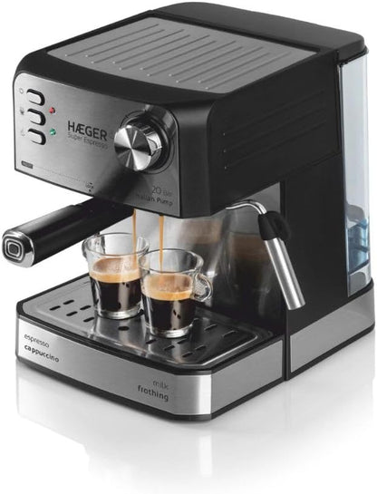 Super Expresso 20 Bar 850W Espresso Coffee Maker 1.6L Water Tank Italian Pump Ground Coffee & Pod  Cappuccino & Latte Maker