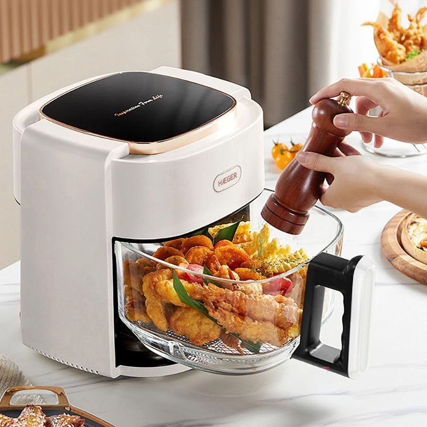 Digital Glass Air Fryer 4.5L, 1200W Air Fryer with Transparent Glass Basket, Non-Plastic Food Contact w/ Adjustable Temperature
