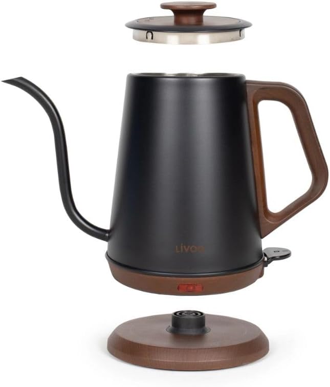 LIVOO 1L 1200W Vintage Gooseneck Electric Water Kettle, Precision Pouring Spout, Ergonomic Handle, Auto Shut-off