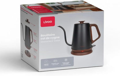 LIVOO 1L 1200W Vintage Gooseneck Electric Water Kettle, Precision Pouring Spout, Ergonomic Handle, Auto Shut-off