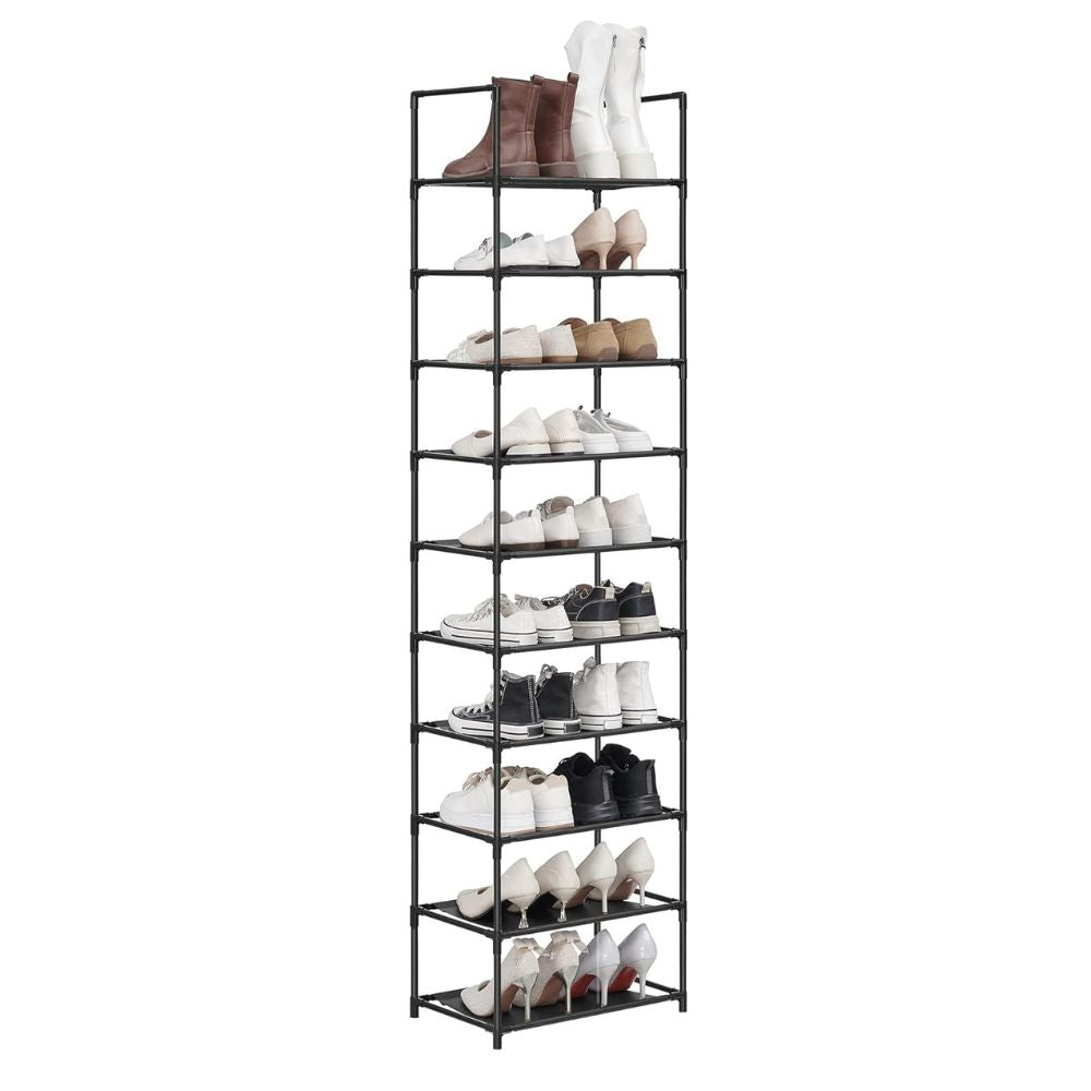 10-Tier Shoe Rack, Narrow Shoe Storage Cabinet 28 × 45 × 173 cm, Metal Frame, Non-Woven Fabric Shelves, Space-Saving