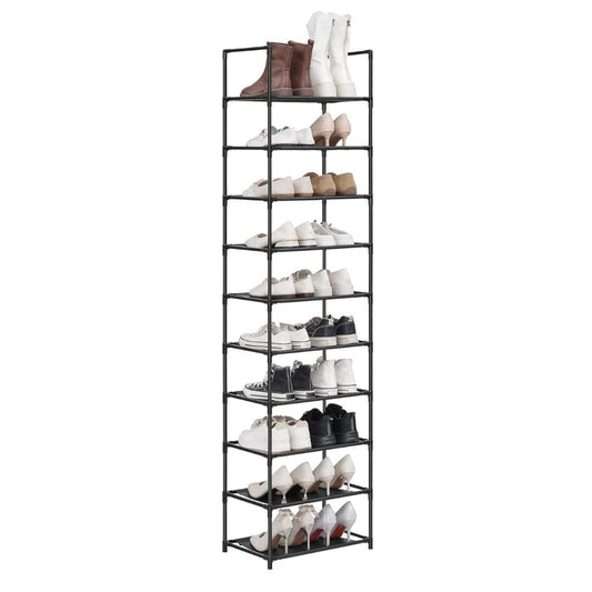 10-Tier Shoe Rack, Narrow Shoe Storage Cabinet 28 × 45 × 173 cm, Metal Frame, Non-Woven Fabric Shelves, Space-Saving