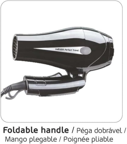 Perfect Travel 2-in-1 Travel Hair Dryer Compact & Foldable, 1200W, 2 Speed, Dual Voltage, Blow Dryer for Home