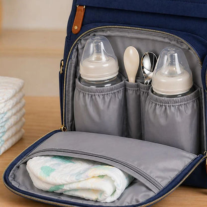 Multifunctional Baby Changing Backpack with Foldable Baby Bed, USB Charging Port, Large Capacity Diaper Bag  & with Changing Mat