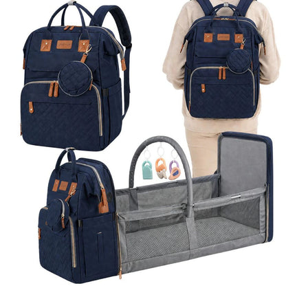 Multifunctional Baby Changing Backpack with Foldable Baby Bed, USB Charging Port, Large Capacity Diaper Bag  & with Changing Mat