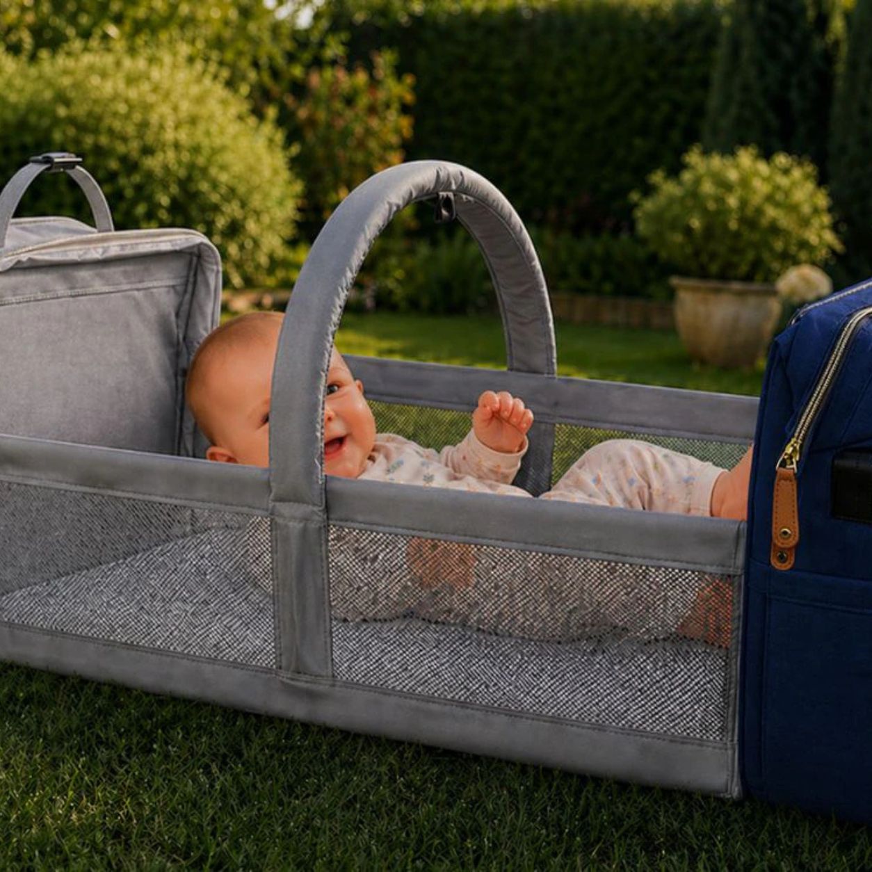 Multifunctional Baby Changing Backpack with Foldable Baby Bed, USB Charging Port, Large Capacity Diaper Bag  & with Changing Mat