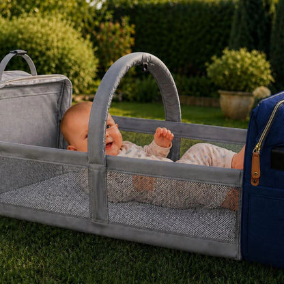 Multifunctional Baby Changing Backpack with Foldable Baby Bed, USB Charging Port, Large Capacity Diaper Bag  & with Changing Mat