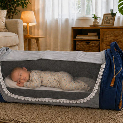 Multifunctional Baby Changing Backpack with Foldable Baby Bed, USB Charging Port, Large Capacity Diaper Bag  & with Changing Mat