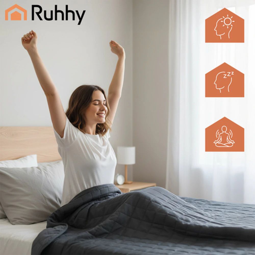 RUHHY Weighted Sensory Blanket 10 kg, 200×220 cm, Double-Sided Grey Weighted Blanket for Adults Soft Heavy Blanket for Relaxation