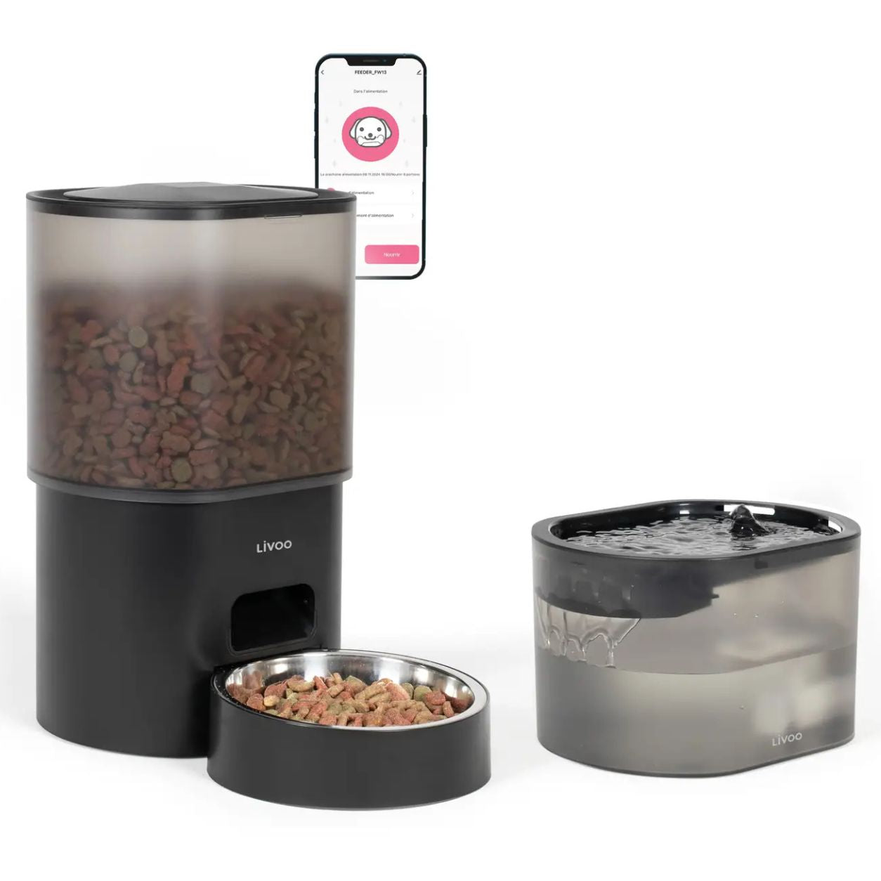 Livoo 2-in-1 Automatic Pet Feeder & Water Fountain, 3L Food Dispenser + 2.5L Water Tank,  Up to 10 Meals/Day, Portion Control,