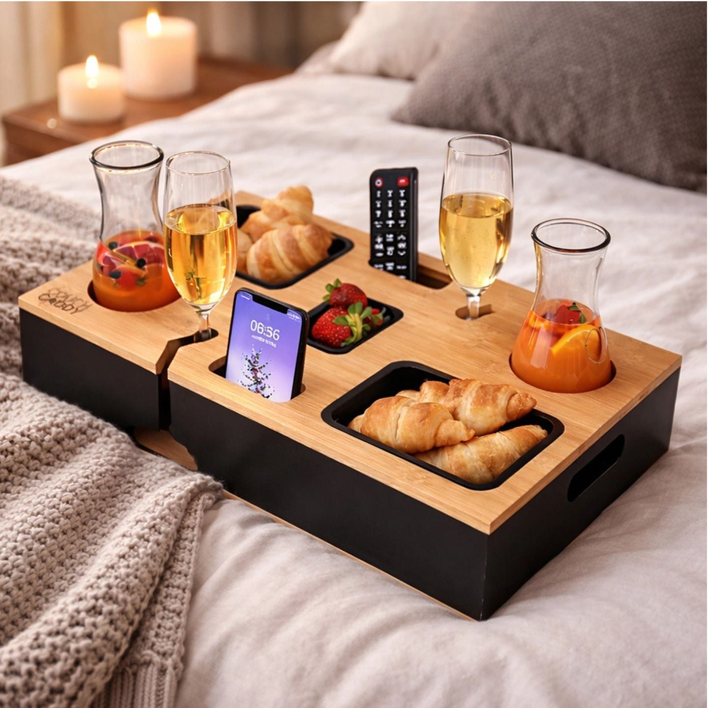 Couch Caddy Sofa Armrest Organizer, Non-Slip Couch Storage Tray, Snacks Organizer with Cup Holder
