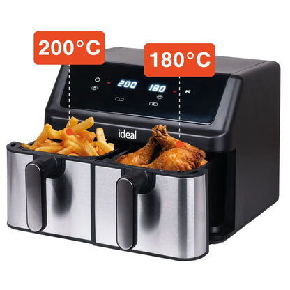 Ideal IK1500 Dual Zone Air Fryer 15L 2400W Oil-Free Digital Touchscreen Digital Touchscreen 2 Cooking Compartments