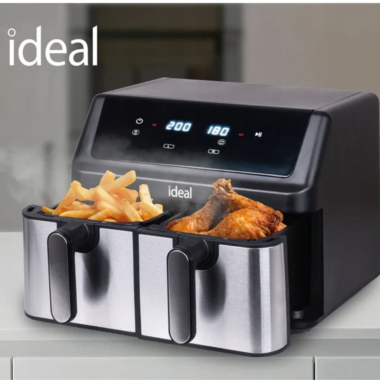 Ideal IK1500 Dual Zone Air Fryer 15L 2400W Oil-Free Digital Touchscreen Digital Touchscreen 2 Cooking Compartments