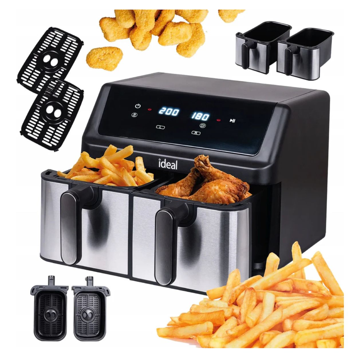 Ideal IK1500 Dual Zone Air Fryer 15L 2400W Oil-Free Digital Touchscreen Digital Touchscreen 2 Cooking Compartments