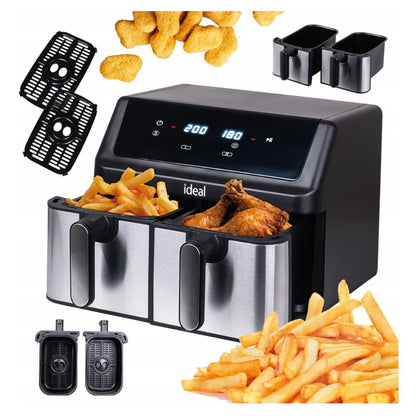 Ideal IK1500 Dual Zone Air Fryer 15L 2400W Oil-Free Digital Touchscreen Digital Touchscreen 2 Cooking Compartments