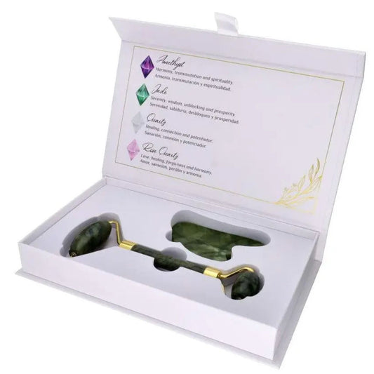 Jade Roller and Gua Sha Facial Set Natural Stone Facial Roller, Gua Sha Massage Tool, Skincare, Puffiness Reduction, Beauty Set