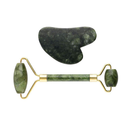 Jade Roller and Gua Sha Facial Set Natural Stone Facial Roller, Gua Sha Massage Tool, Skincare, Puffiness Reduction, Beauty Set