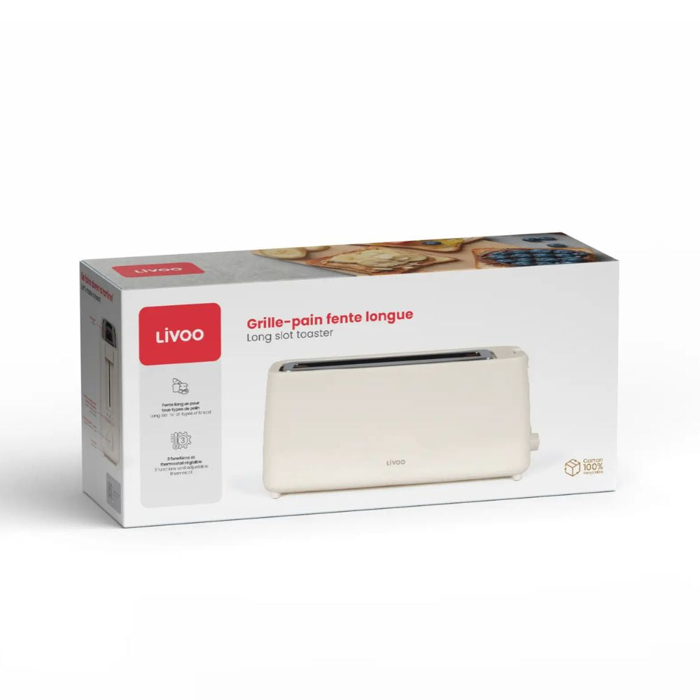 Livoo Long-Slot Toaster, Extra-Wide Bread Slot, 7-Level Adjustable Browning Thermostat, Defrost & Reheat Functions