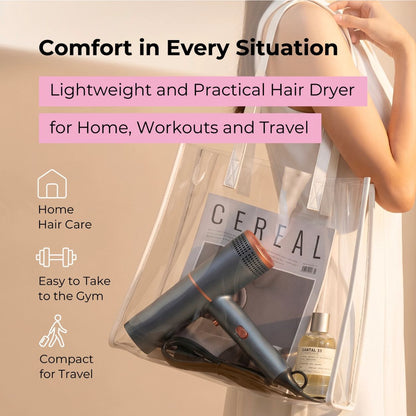 Ray Battler Compact Hair Dryer 1200–1500W, Ultra-Lightweight 269g 2 Heat Settings, Cool Shot Function with Concentrator Nozzle