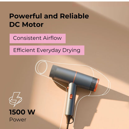 Ray Battler Compact Hair Dryer 1200–1500W, Ultra-Lightweight 269g 2 Heat Settings, Cool Shot Function with Concentrator Nozzle