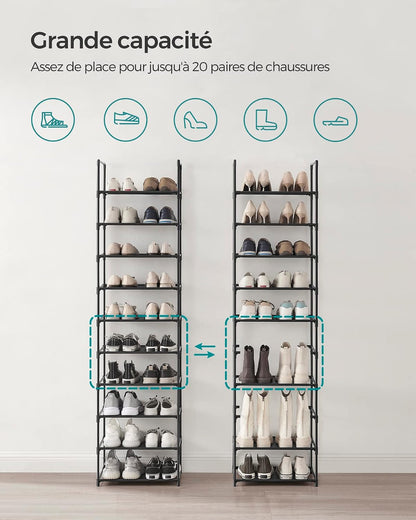 10-Tier Shoe Rack, Narrow Shoe Storage Cabinet 28 × 45 × 173 cm, Metal Frame, Non-Woven Fabric Shelves, Space-Saving