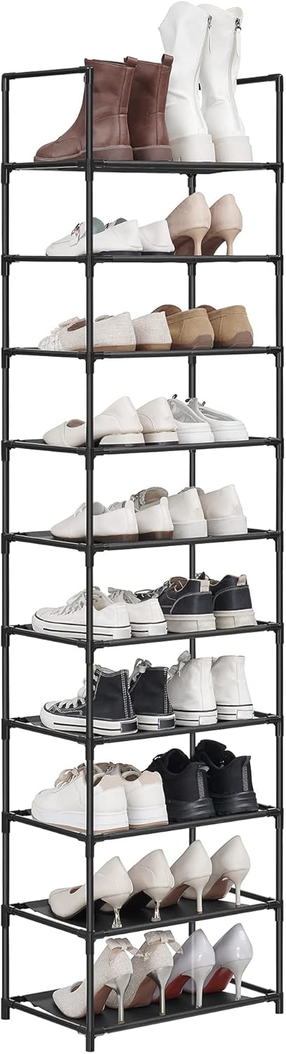 10-Tier Shoe Rack, Narrow Shoe Storage Cabinet 28 × 45 × 173 cm, Metal Frame, Non-Woven Fabric Shelves, Space-Saving
