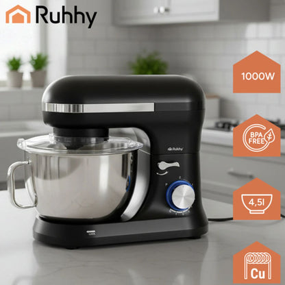 Ruhhy 1700W Planetary Food Processor, 4.5L Stainless Steel Bowl, Professional Stand Dough Mixer with Multiple Speed Settings