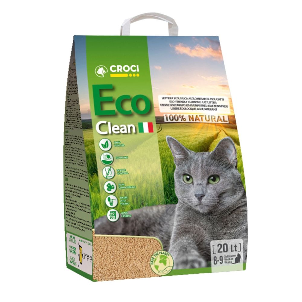 Croci Eco Clean 100% Natural Barley Cat Litter 20L Ultra-Absorbent Clumping Litter, Odor Control