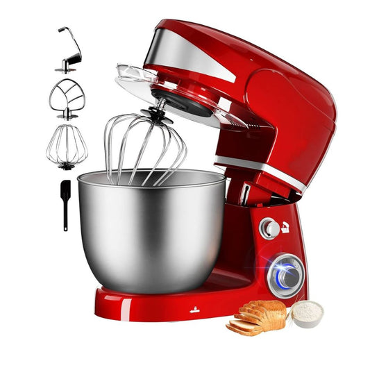 Royalty Line Professional 1600W Red Dough Mixer, Stainless Steel Bowl 6L, Planetary Movement, 6 Speed Settings, Electric Mixer