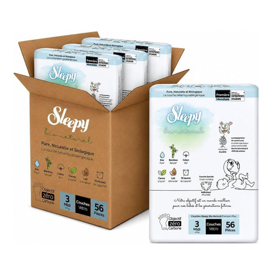 Sleepy Bio Natural Premium Baby Diapers Size 3 (4-9 kg), 168 Count, Ultra Absorbent, Hypoallergenic, Bamboo & Organic Cotton