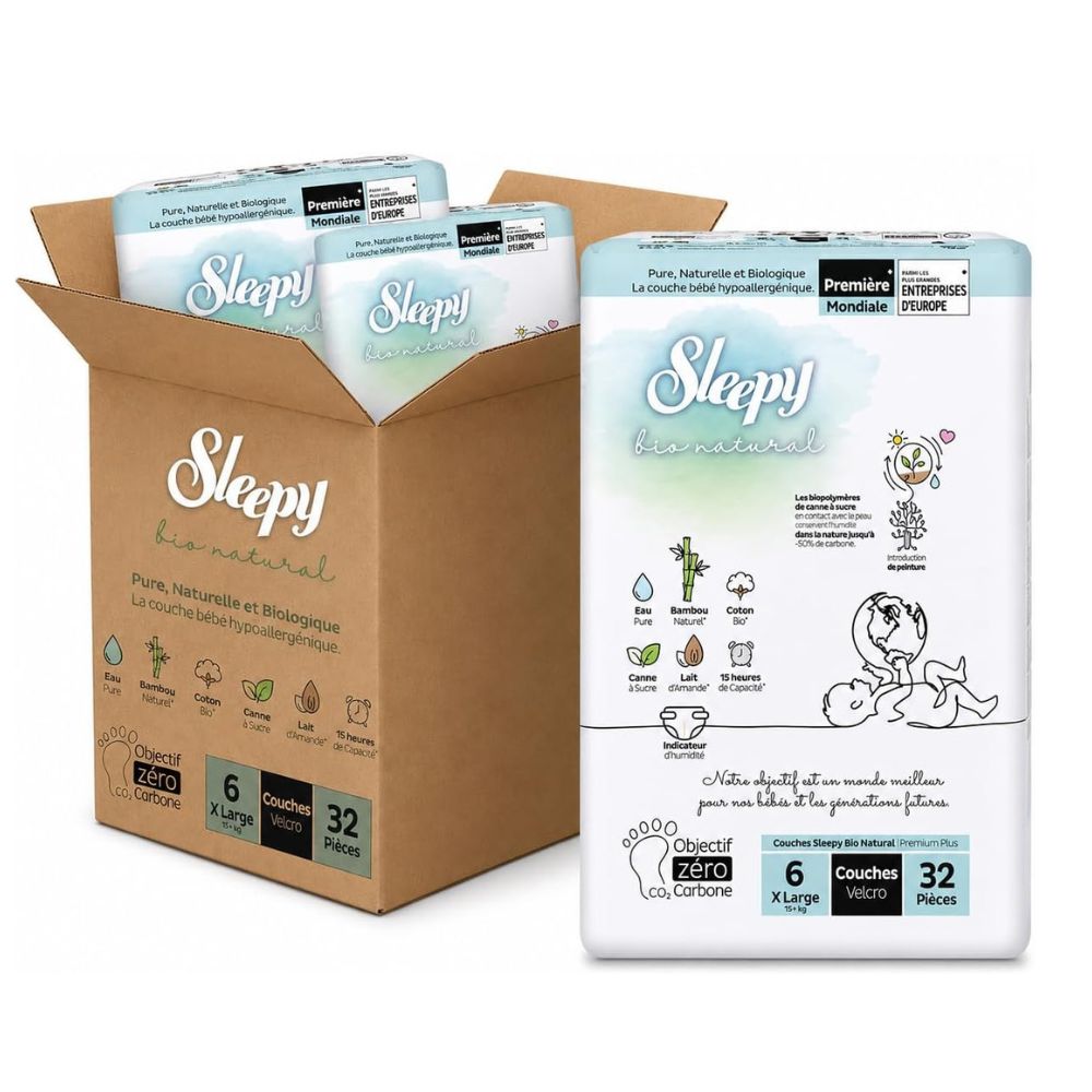 Sleepy Bio Natural Premium Baby Diapers Size 6 (15-25 kg), 96 Count, Ultra Absorbent, Hypoallergenic, Bamboo & Organic Cotton