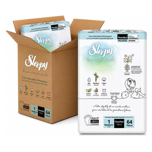 Sleepy Bio Newborn Premium Size 1 (2-11 kg) Pack of 192 Nappies, Hypoallergenic, Ultra-Absorbent, Bamboo & Organic Cotton