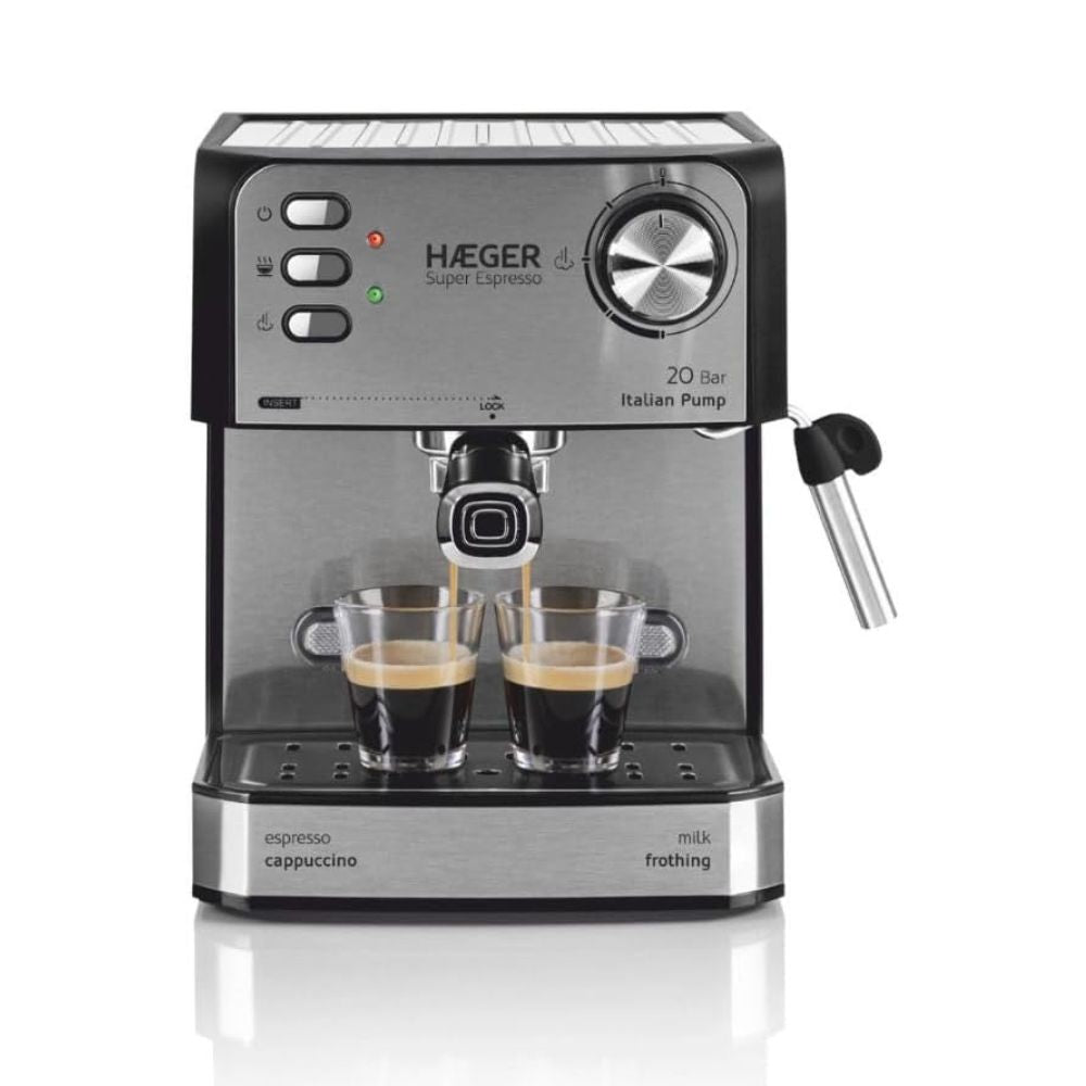 Super Expresso 20 Bar 850W Espresso Coffee Maker 1.6L Water Tank Italian Pump Ground Coffee & Pod  Cappuccino & Latte Maker