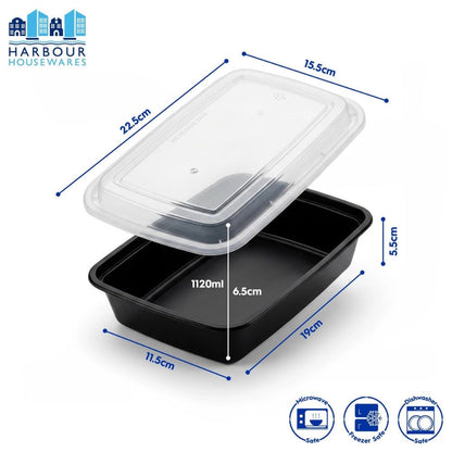 Harbour Housewares Reusable Meal Prep Containers, 1120ml, 1 Compartment, Pack of 10, BPA-Free Food Storage Boxes with Lids