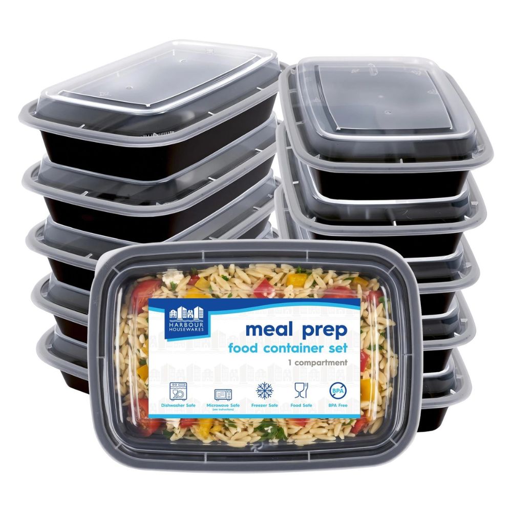 Harbour Housewares Reusable Meal Prep Containers, 1120ml, 1 Compartment, Pack of 10, BPA-Free Food Storage Boxes with Lids