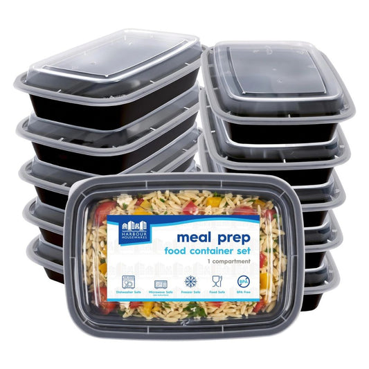 Harbour Housewares Reusable Meal Prep Containers, 1120ml, 1 Compartment, Pack of 10, BPA-Free Food Storage Boxes with Lids