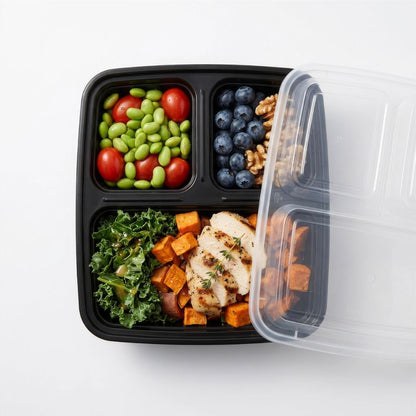 Reusable Meal Prep Containers with Lids, 3 Compartments, 975ml, Pack of 10, BPA-Free Food Storage Boxes, Leakproof & Stackable