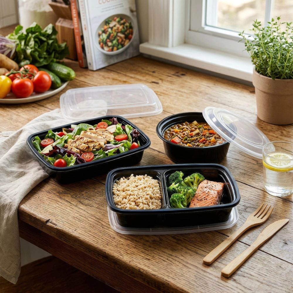 Reusable Meal Prep Containers with Lids, 3 Compartments, 975ml, Pack of 10, BPA-Free Food Storage Boxes, Leakproof & Stackable
