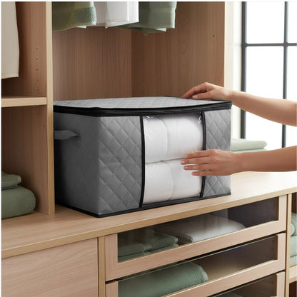 Harbour Housewares 95L Clothes Storage Bags with Lid, Pack of 5, Grey Fabric Storage Organizers Large Foldable Storage