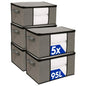 Harbour Housewares 95L Clothes Storage Bags with Lid, Pack of 5, Grey Fabric Storage Organizers Large Foldable Storage